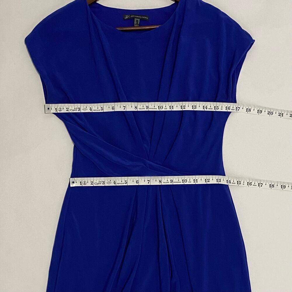 Adrianna Papell Blue Knee Length Dress Size 10 Ruched Waist Cap Sleeve Work - Picture 5 of 11
